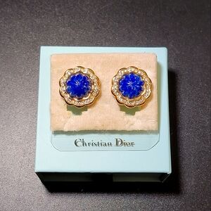 Vintage Dior Blue & Gold Clip Earrings